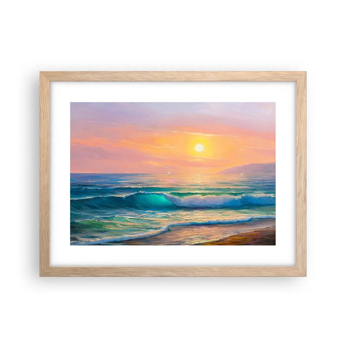 Een poster in een licht eiken lijst - Een turquoise lied van de golven - 40x30 cm