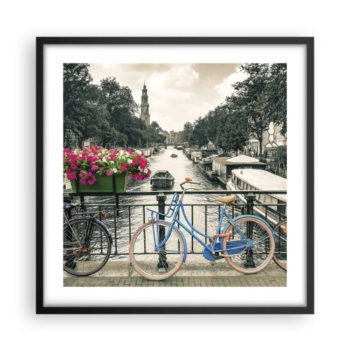 Poster in een zwarte lijst - De kleuren van de Amsterdamse straat - 50x50 cm