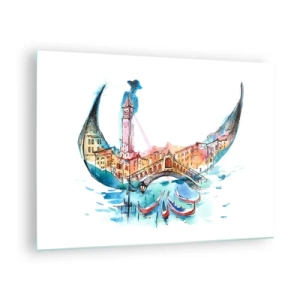 Schilderen op glas - Aquarelpanorama van Venetië in de vorm van een masker - 70x50cm - We varen door de stad - Moderne wanddecoratie voor woonkamer en slaapkamer ARTTOR