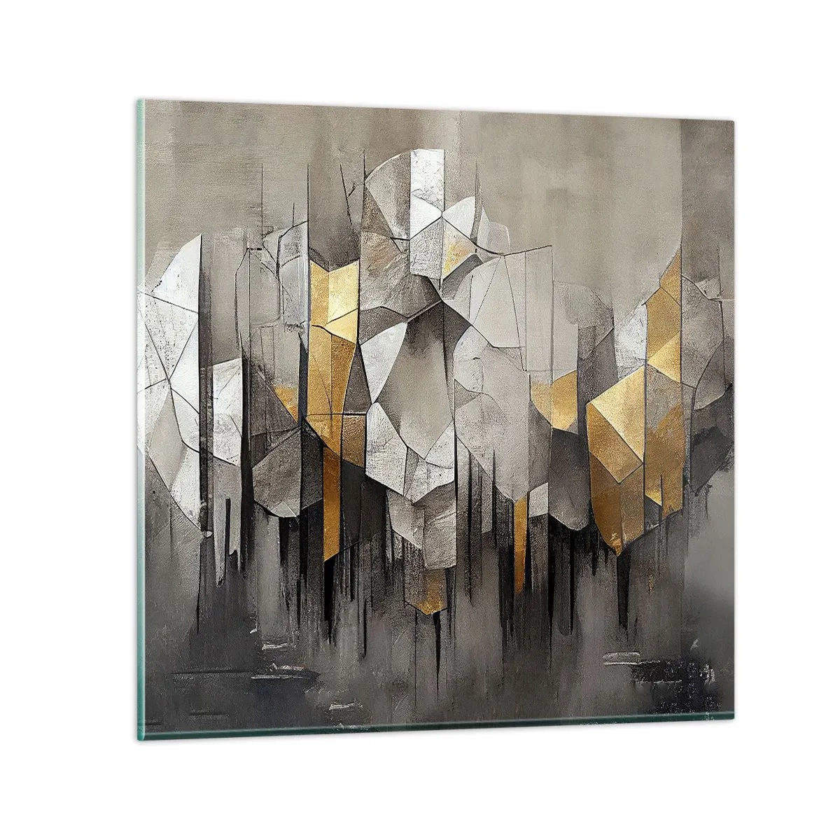 Schilderen op glas - Compositie van ijs en licht - 70x70 cm