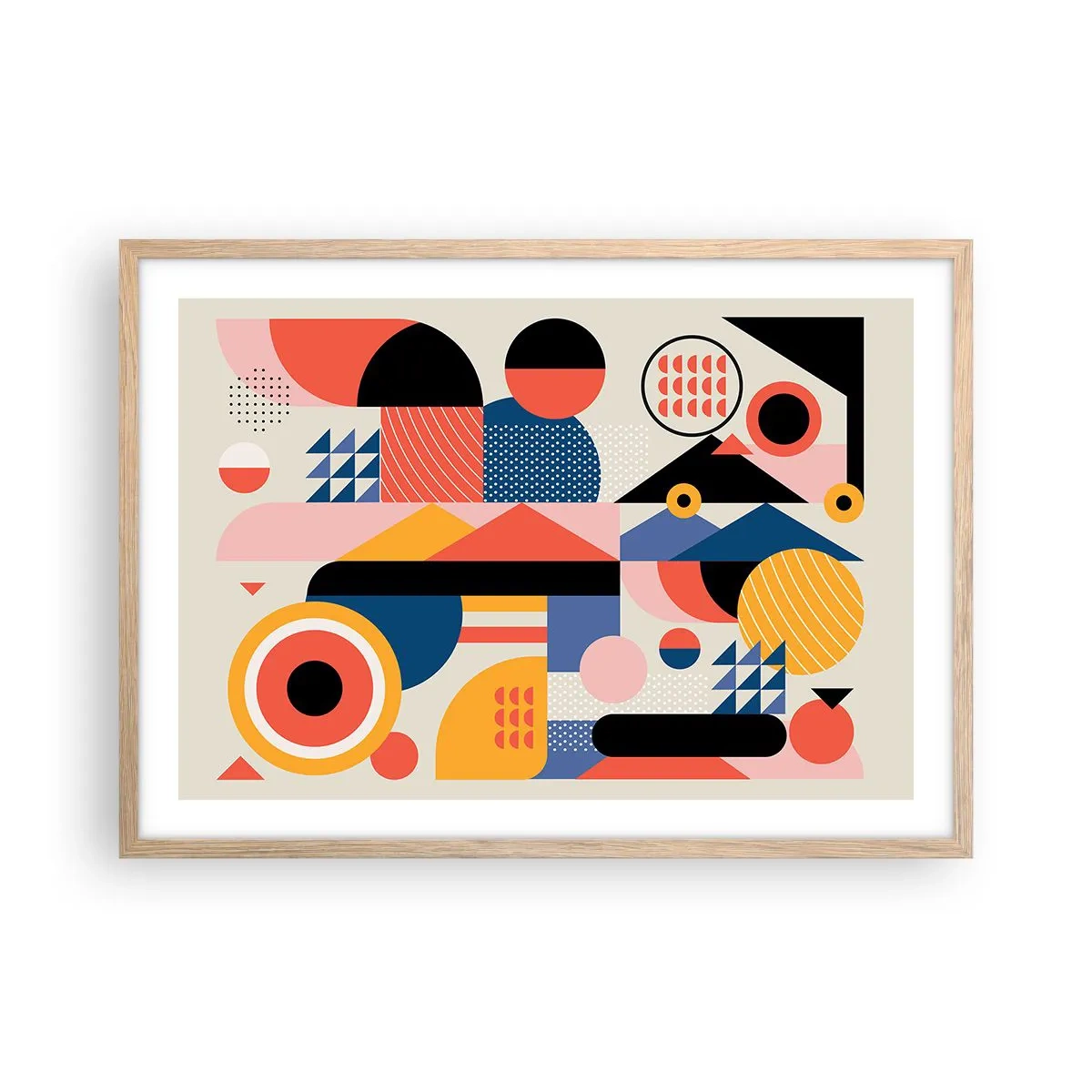 Een poster in een licht eiken lijst - Compositie: speel rond - 70x50 cm