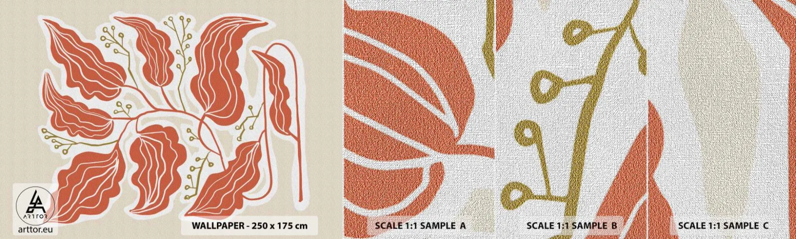 Fotobehang Monster Premium Canvas - Folk en koraal - Boho, Botanisch, Bloemen - 100x30 cm