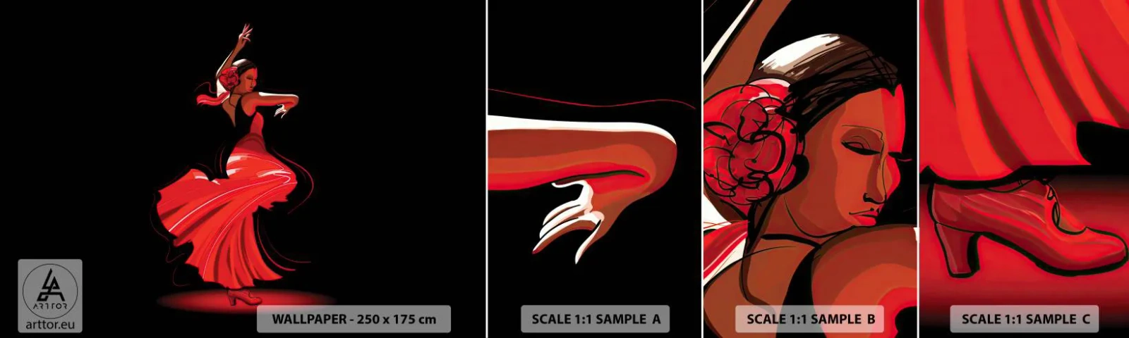 Fotobehang Monster Zelfklevend Deluxe Sticker - De vurige geest van flamenco - Danser, Flamenco, Dans - 100x30 cm