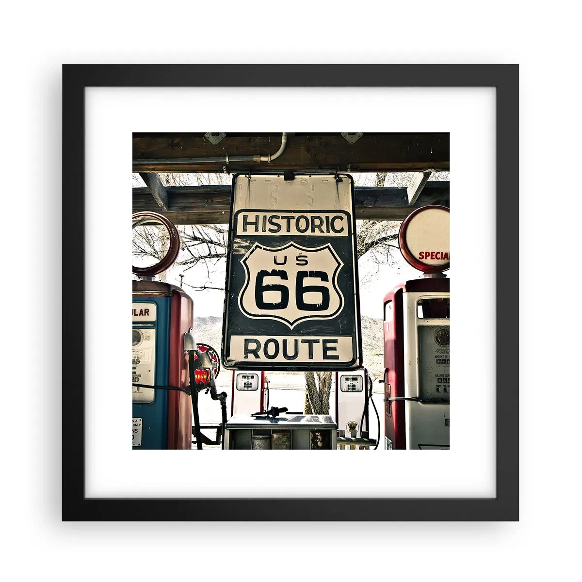 Poster in een zwarte lijst - Amerikaanse retro reis - 30x30 cm