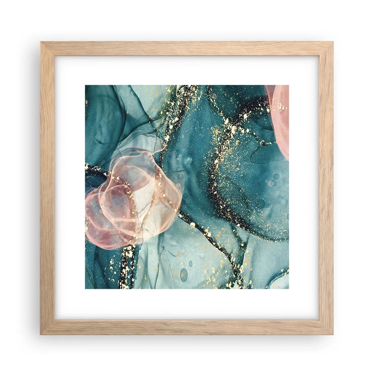 Een poster in een licht eiken lijst - Zijdeblauw, tule roze - 30x30 cm