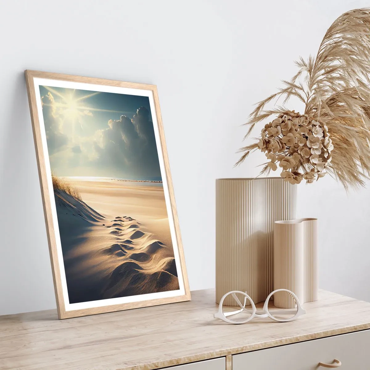 Een poster in een licht eiken lijst - Een rustgevend landschap - 61x91 cm