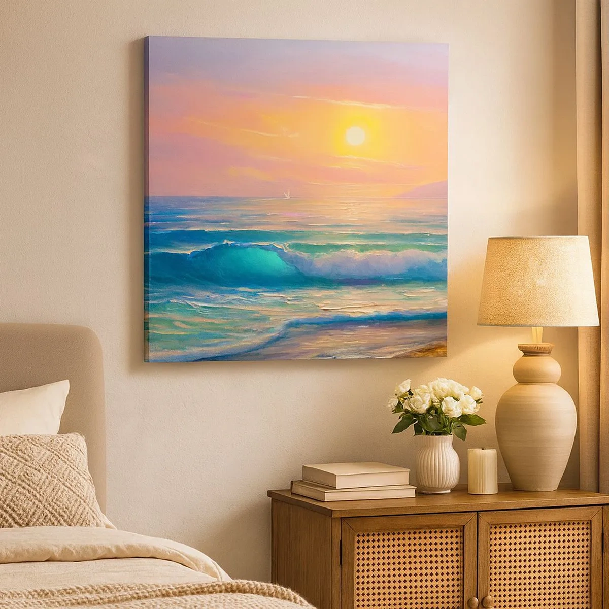 Schilderen op canvas - Een turquoise lied van de golven - 30x30 cm