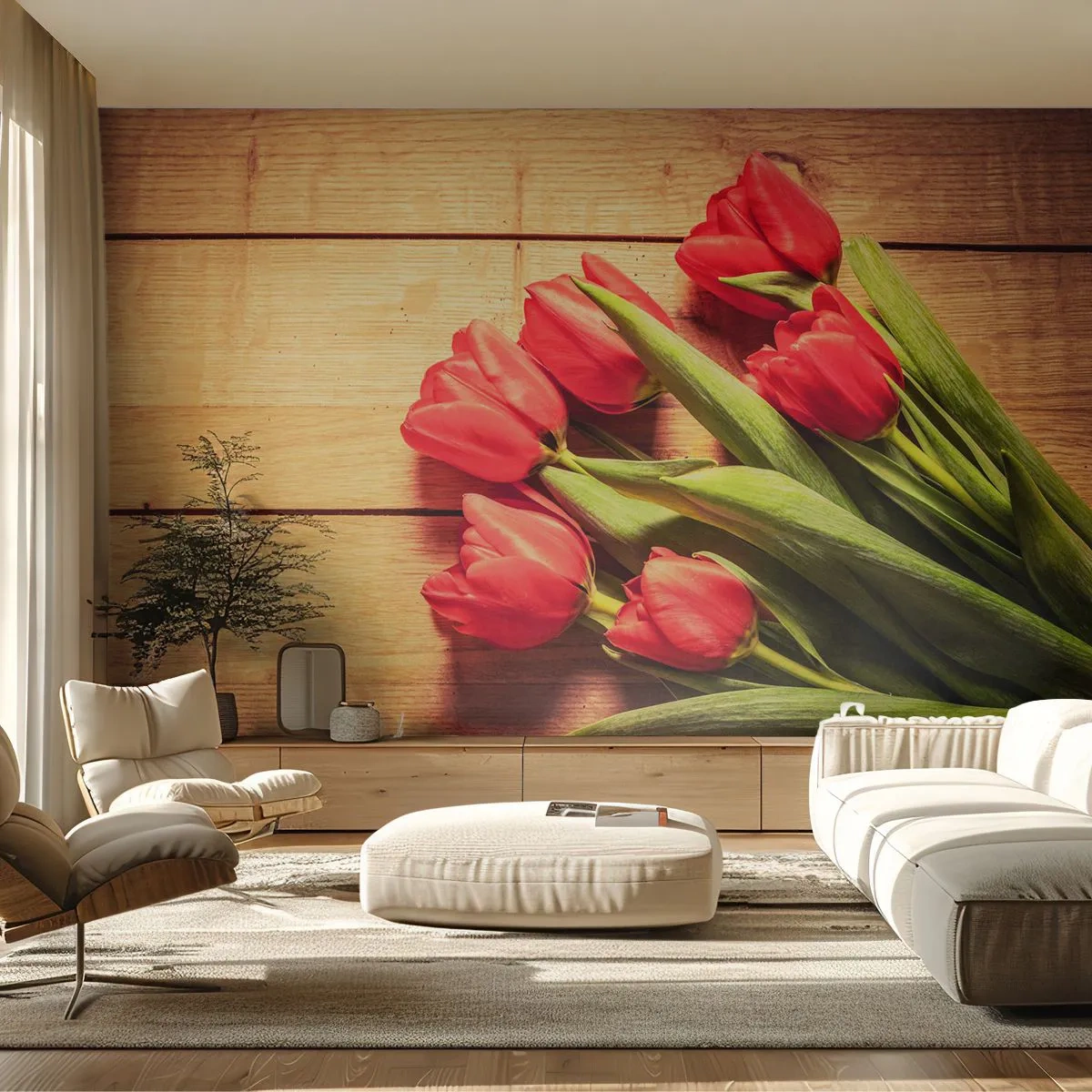 Fotobehang Premium Sand - Lente bekentenis - Bloemen, Tulpen, Boeket bloemen - 450x315 cm