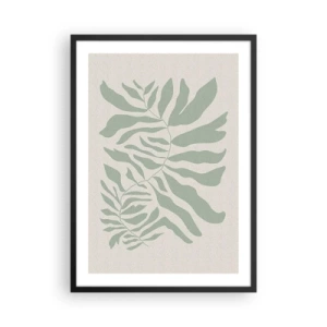 Poster in een zwarte lijst - Een minimalistische plantenillustratie in tinten groen - 50x70cm - Smaragdgroene tak - Moderne wanddecoratie voor woonkamer en slaapkamer ARTTOR