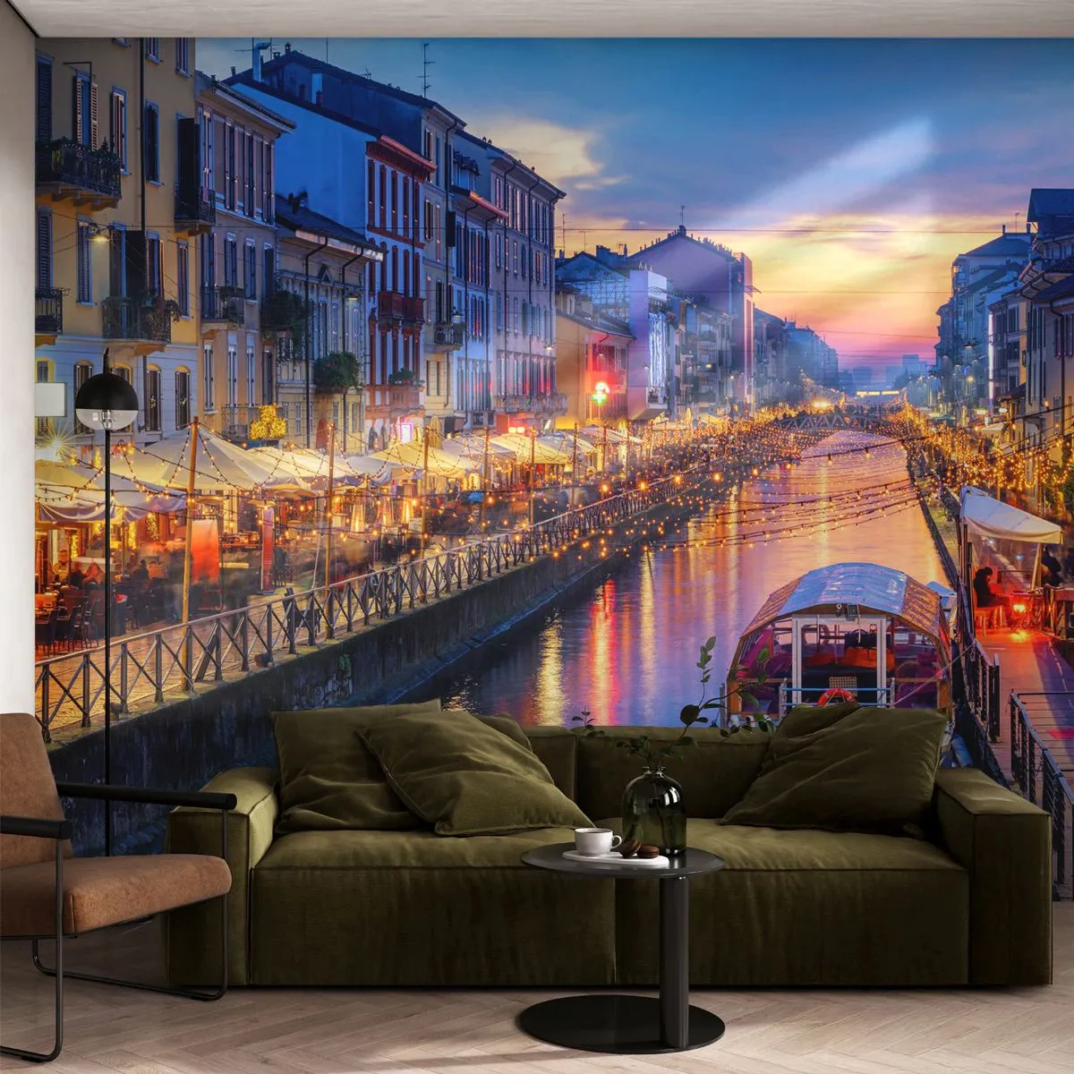 Zelfklevend Fotobehang Deluxe Sticker - Een avond vol licht en plezier - Stad, Milaan, Italië - 250x175 cm