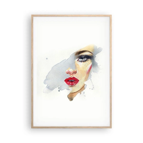 Een poster in een licht eiken lijst - Weerspiegeld in een druppel water - 70x100 cm