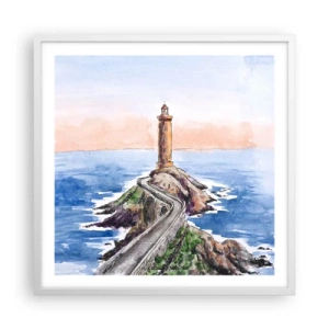 Poster in een witte lijst - Kijkend naar de zee - 60x60 cm