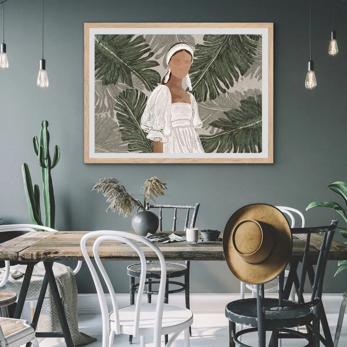 Een poster in een licht eiken lijst - Exotisch portret - 100x70 cm