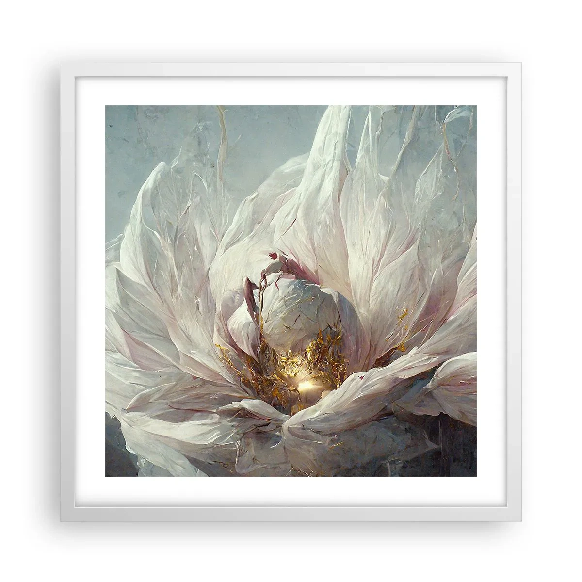 Poster in een witte lijst - Hij bloeit eens in de honderd jaar - 50x50 cm