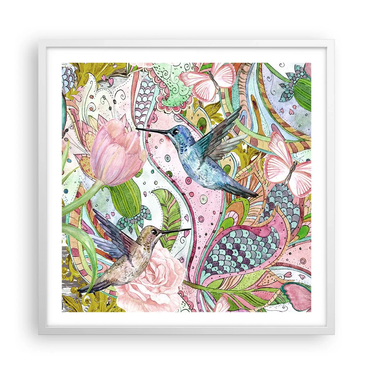 Poster in een witte lijst - Verstrikt in wijnstokken - 60x60 cm