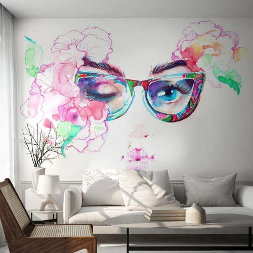 Fotobehang op maat Zelfklevend Deluxe Sticker - Een verleidelijke belofte - Abstractie, De ogen van de vrouw, Bril