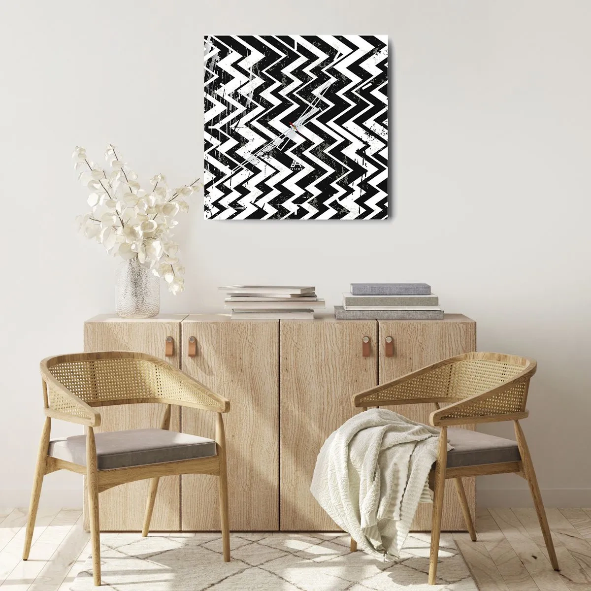 Wandklok - Klok - Zyg-wit, zag-zwart - 30x30 cm