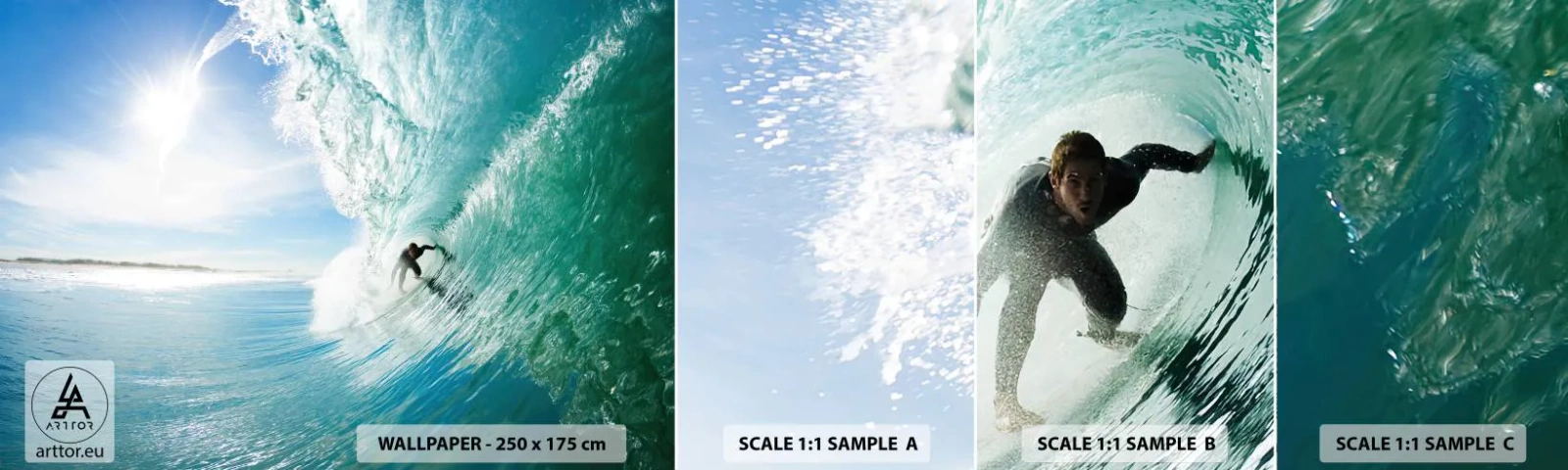 Fotobehang Staaltje Standard Eco - Altijd op de golf - Landschap, Oceaan, Surfer - 100x30 cm