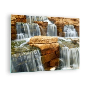 Schilderen op glas - Waterval op een rotsachtige achtergrond - 70x50cm - Trap naar de hemel - Moderne wanddecoratie voor woonkamer en slaapkamer ARTTOR
