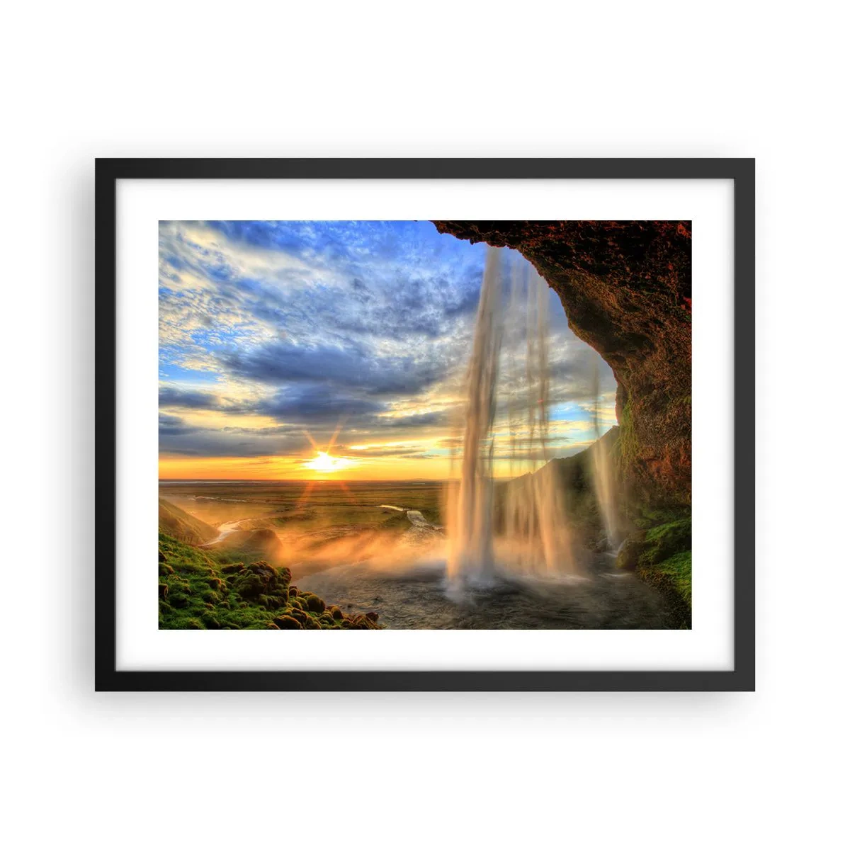 Poster in een zwarte lijst - De wereld achter een sluier van druppels - 50x40 cm