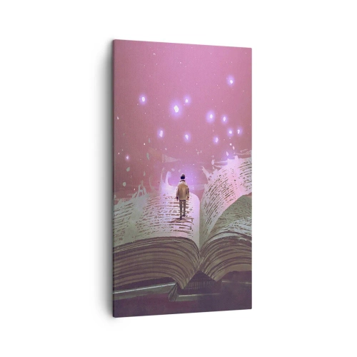 Schilderen op canvas - Uitnodiging voor een andere wereld - lees! - 45x80 cm