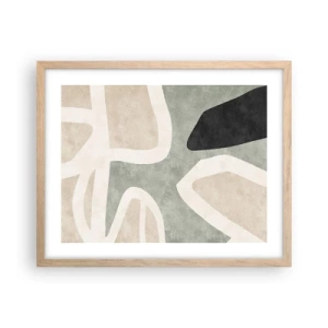 Een poster in een licht eiken lijst - Compositie met een zwart motief - 50x40 cm