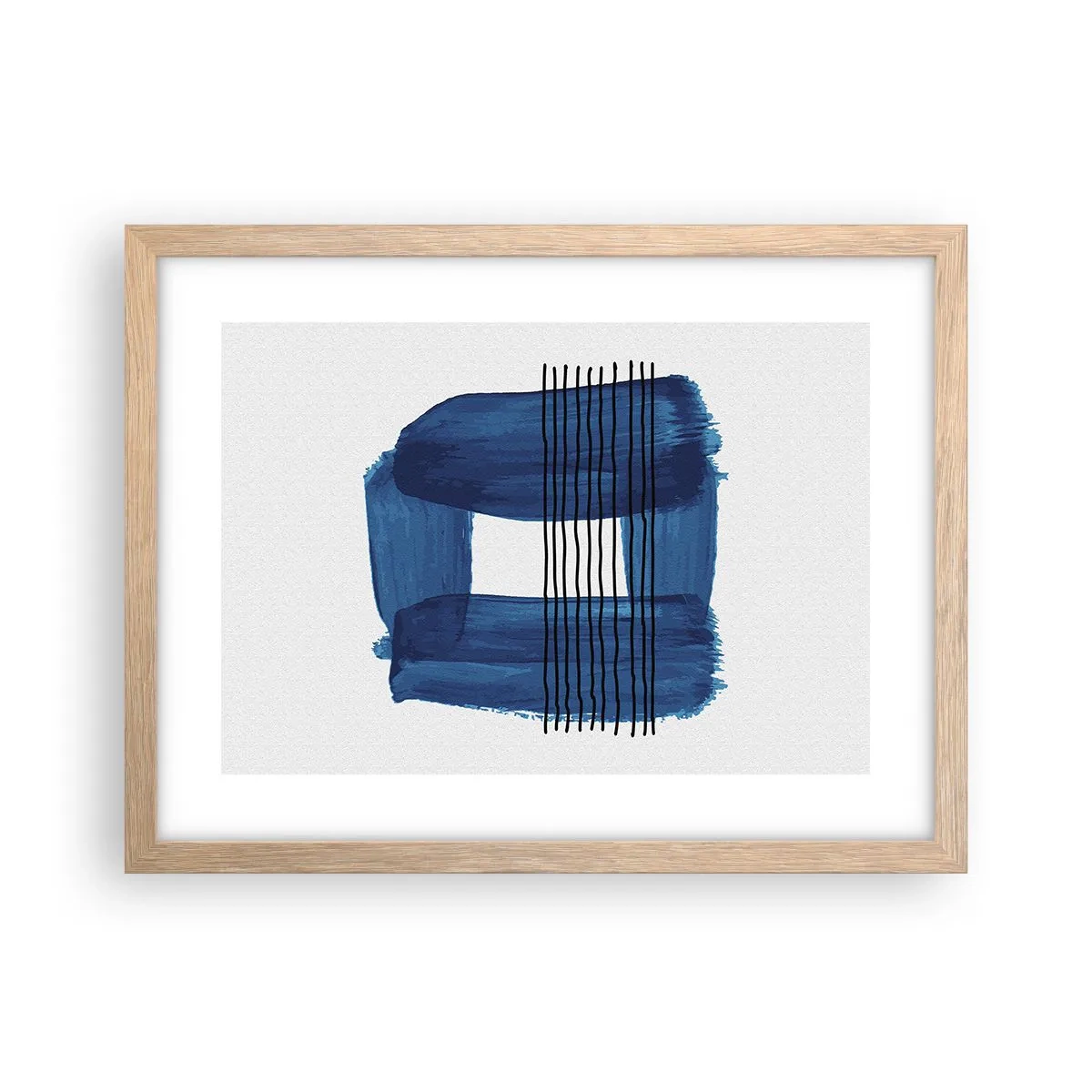 Een poster in een licht eiken lijst - Blauwe en zwarte compositie - 40x30 cm