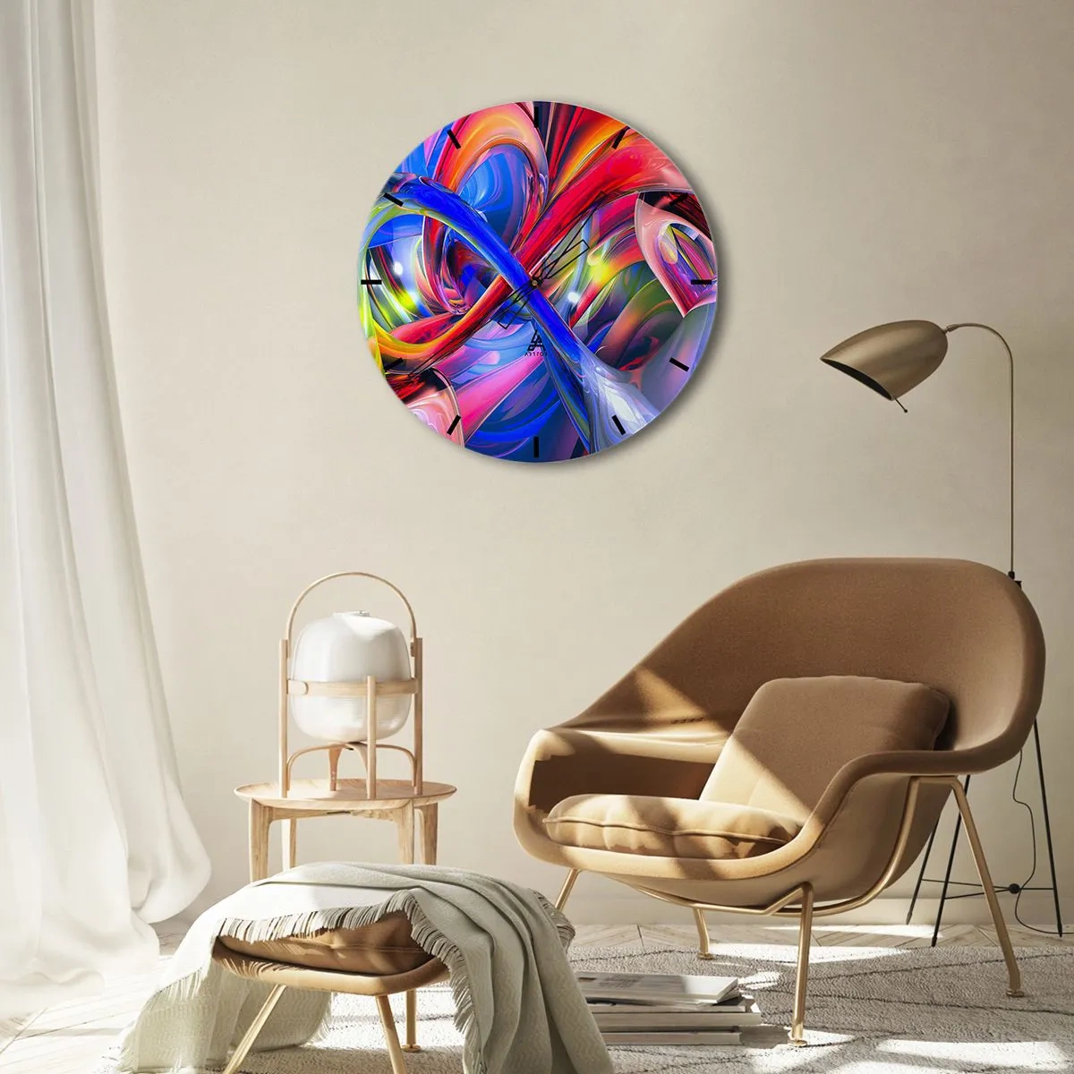 Wandklok - Klok - Een abstracte compositie in levendige en intense kleuren. - 30x30cm - Een dans van kleuren - Moderne wanddecoratie voor woonkamer, keuken en slaapkamer ARTTOR