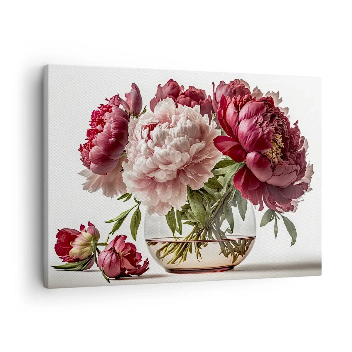 Schilderen op canvas - Een boeket pioenrozen in tinten roze en rood - 70x50cm - In volle bloei van schoonheid - Moderne wanddecoratie voor woonkamer en slaapkamer ARTTOR