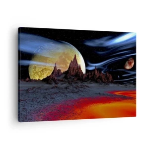 Schilderen op canvas - Een fantastisch landschap met planeten en vulkanisch landschap - 70x50cm - Onbekende wereld - Moderne wanddecoratie voor woonkamer en slaapkamer ARTTOR