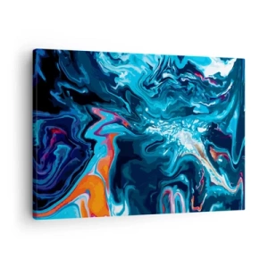 Schilderen op canvas - Een abstract patroon in blauwtinten met oranje accenten. - 70x50cm - Reis naar het centrum van de hemel - Moderne wanddecoratie voor woonkamer en slaapkamer ARTTOR