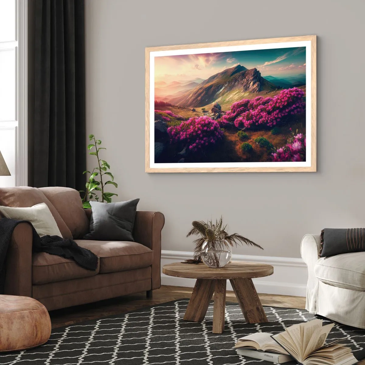 Een poster in een licht eiken lijst - Zomer in de bergen - 70x50 cm