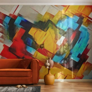 Fotobehang Premium Canvas - Een veelkleurig lagen koekje - Abstractie, Kubisme, Deel - 300x210 cm