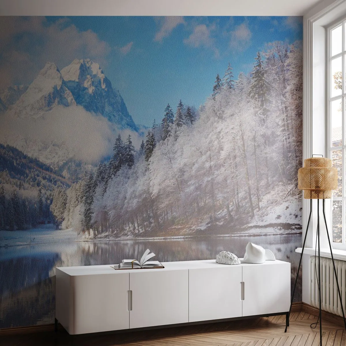 Fotobehang Premium Sand - Sneuwwacht - Winter, Landschap, Bergen - 400x280 cm