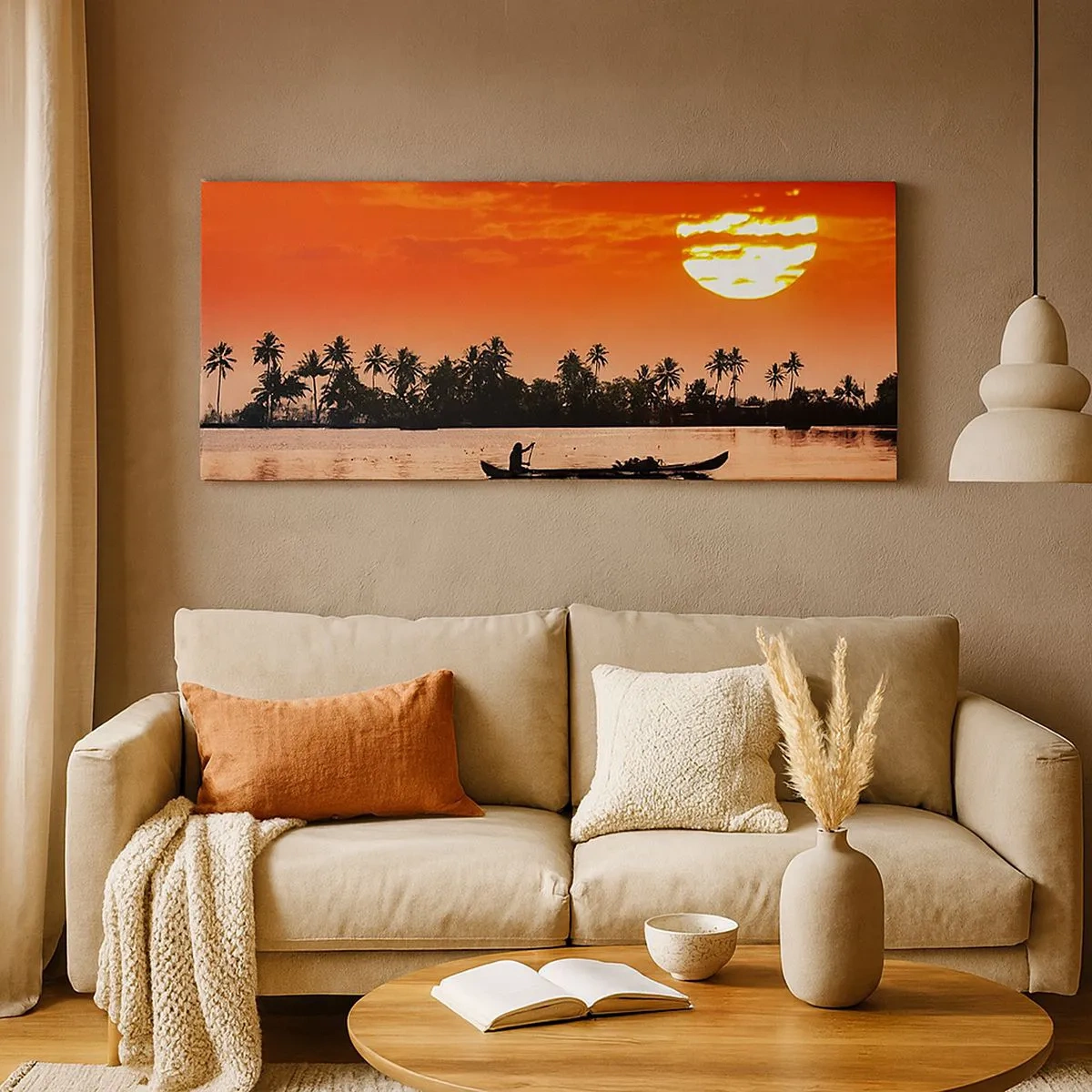 Schilderen op canvas - De rust van de tropen bij zonsondergang - 100x40 cm