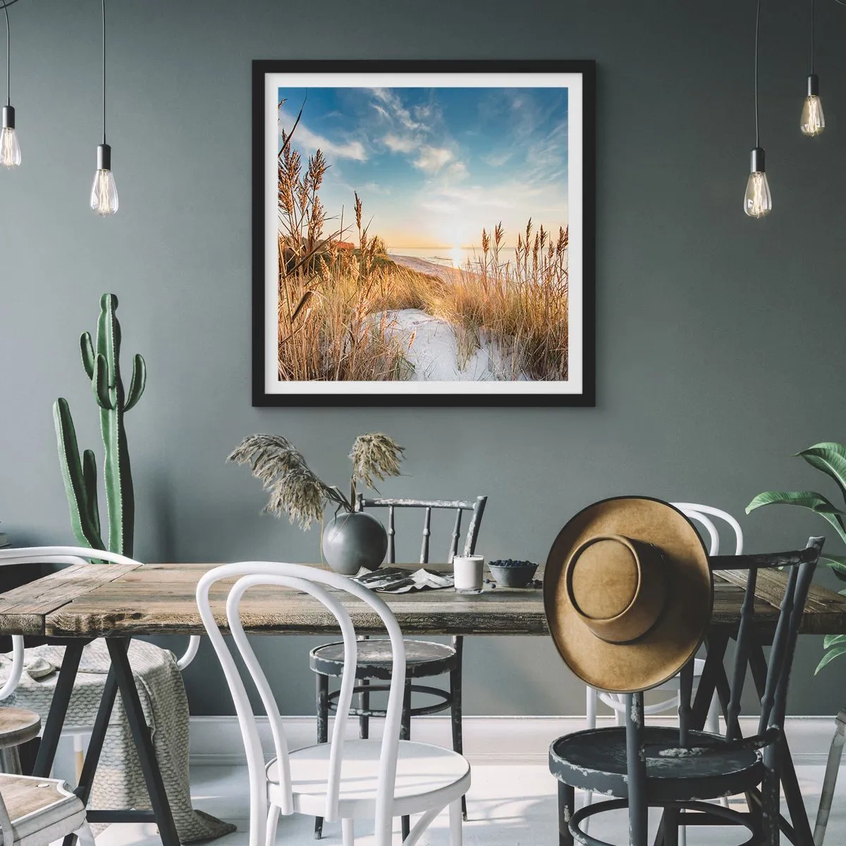 Poster in een zwarte lijst - Noord strand - 40x40 cm