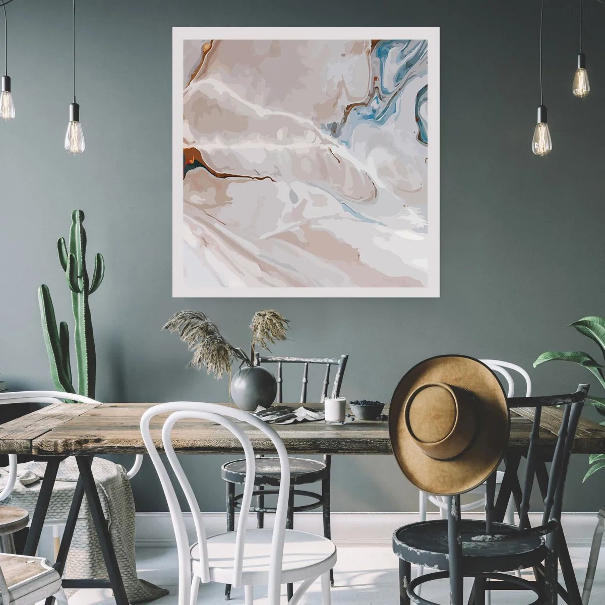 Poster - Blauw kronkelt onder het wit - 40x40 cm