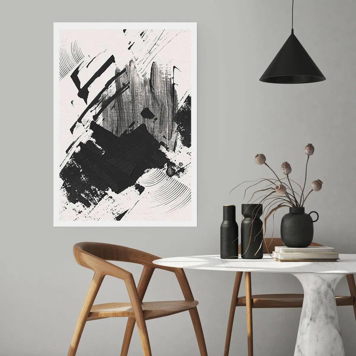 Poster - Abstractie – expressie van zwart - 61x91 cm