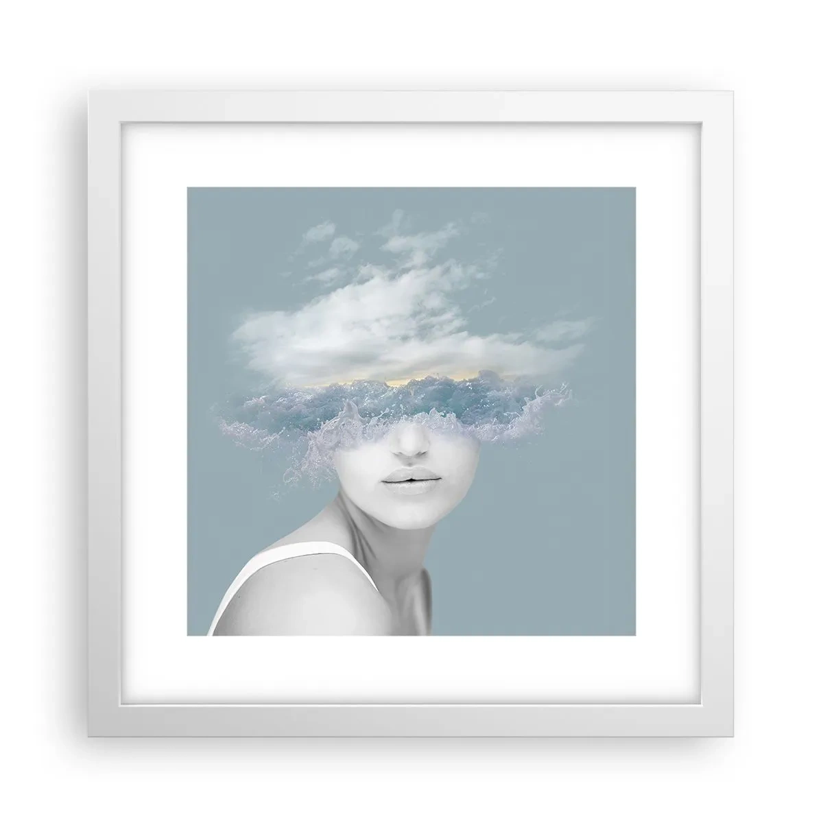 Poster in een witte lijst - Met hoofd in de wolken - 30x30 cm