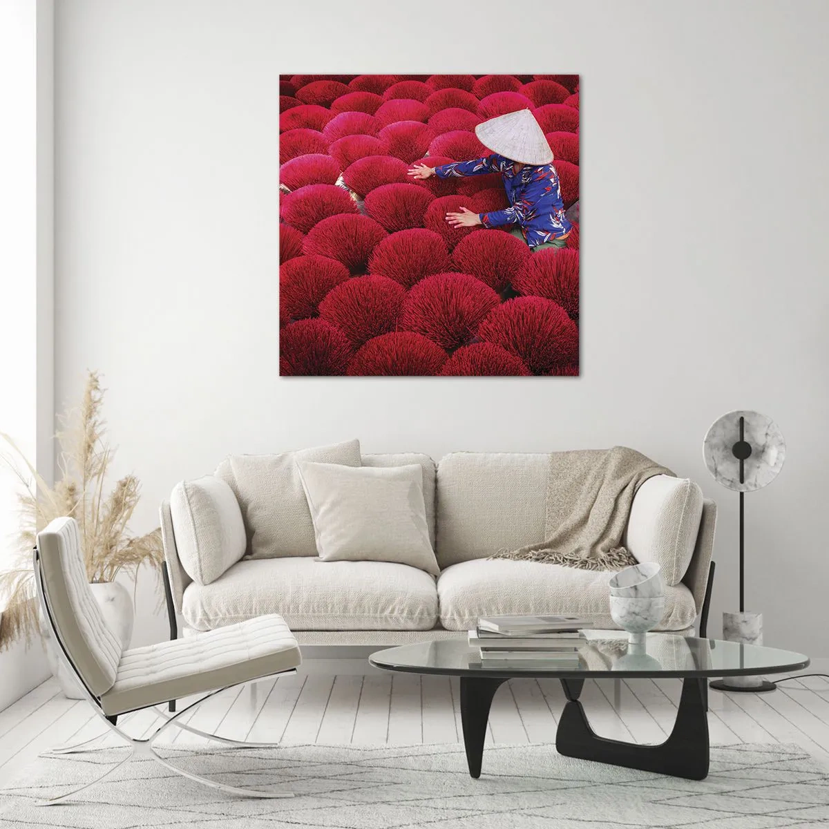 Schilderen op glas - In het rijstveld - 60x60 cm