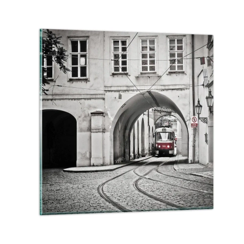 Schilderen op glas - Door het doolhof van de stad - 70x70 cm
