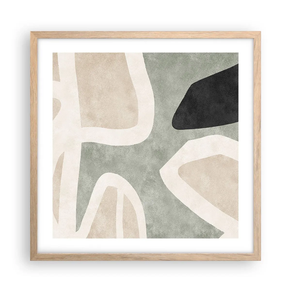 Een poster in een licht eiken lijst - Compositie met een zwart motief - 50x50 cm