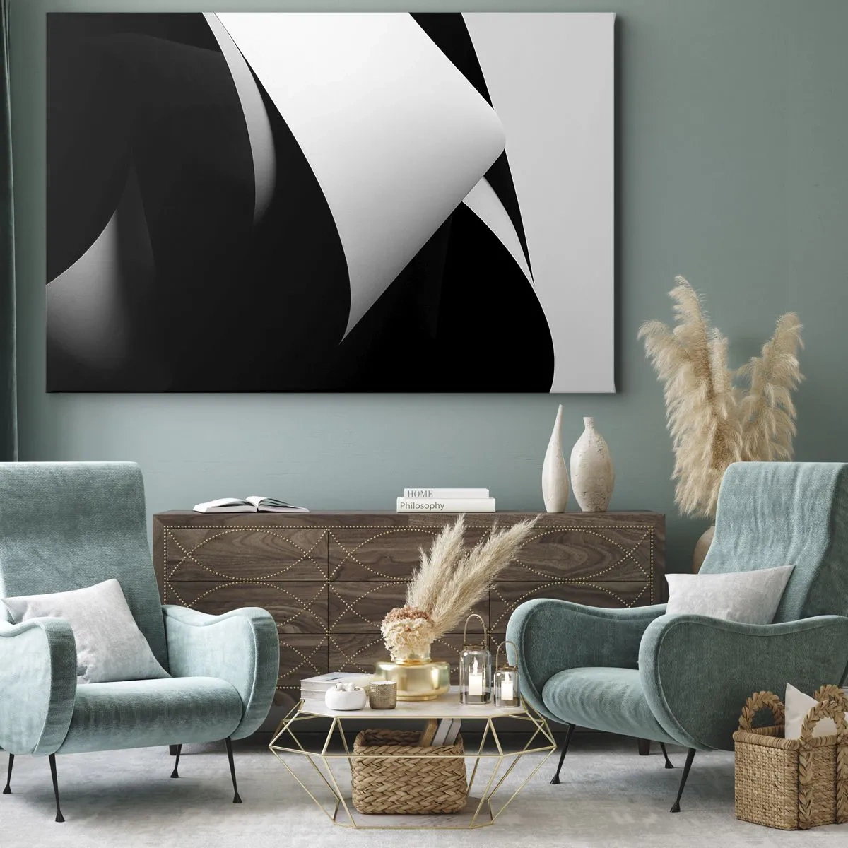 Schilderen op canvas - Abstracte vormen in zwart-wit met opvallende contrasten - 70x50cm - Lichtvlakken uit de diepten van de schaduw - Moderne wanddecoratie voor woonkamer en slaapkamer ARTTOR