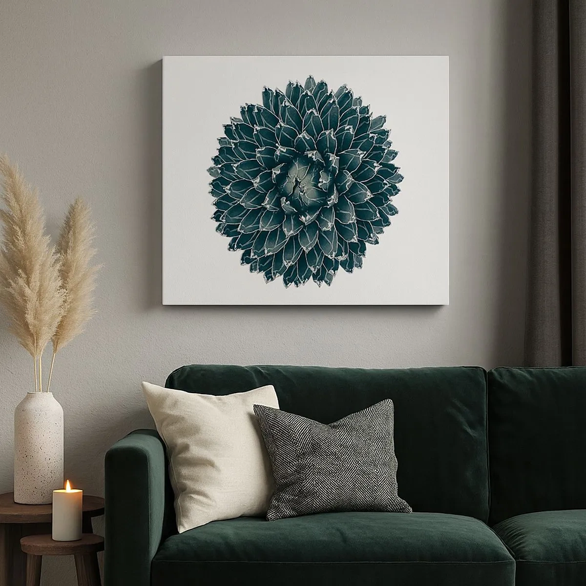 Schilderen op canvas - Symmetrische vetplant op een witte achtergrond - 70x50cm - De ster van de woestijn - Moderne wanddecoratie voor woonkamer en slaapkamer ARTTOR