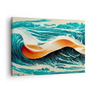 Schilderen op canvas - Dynamische zeegolven met abstract lint - 70x50cm - De droom van elke surfer - Moderne wanddecoratie voor woonkamer en slaapkamer ARTTOR