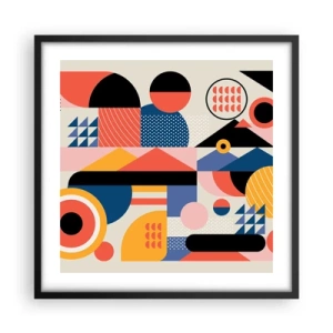 Poster in een zwarte lijst - Compositie: speel rond - 50x50 cm