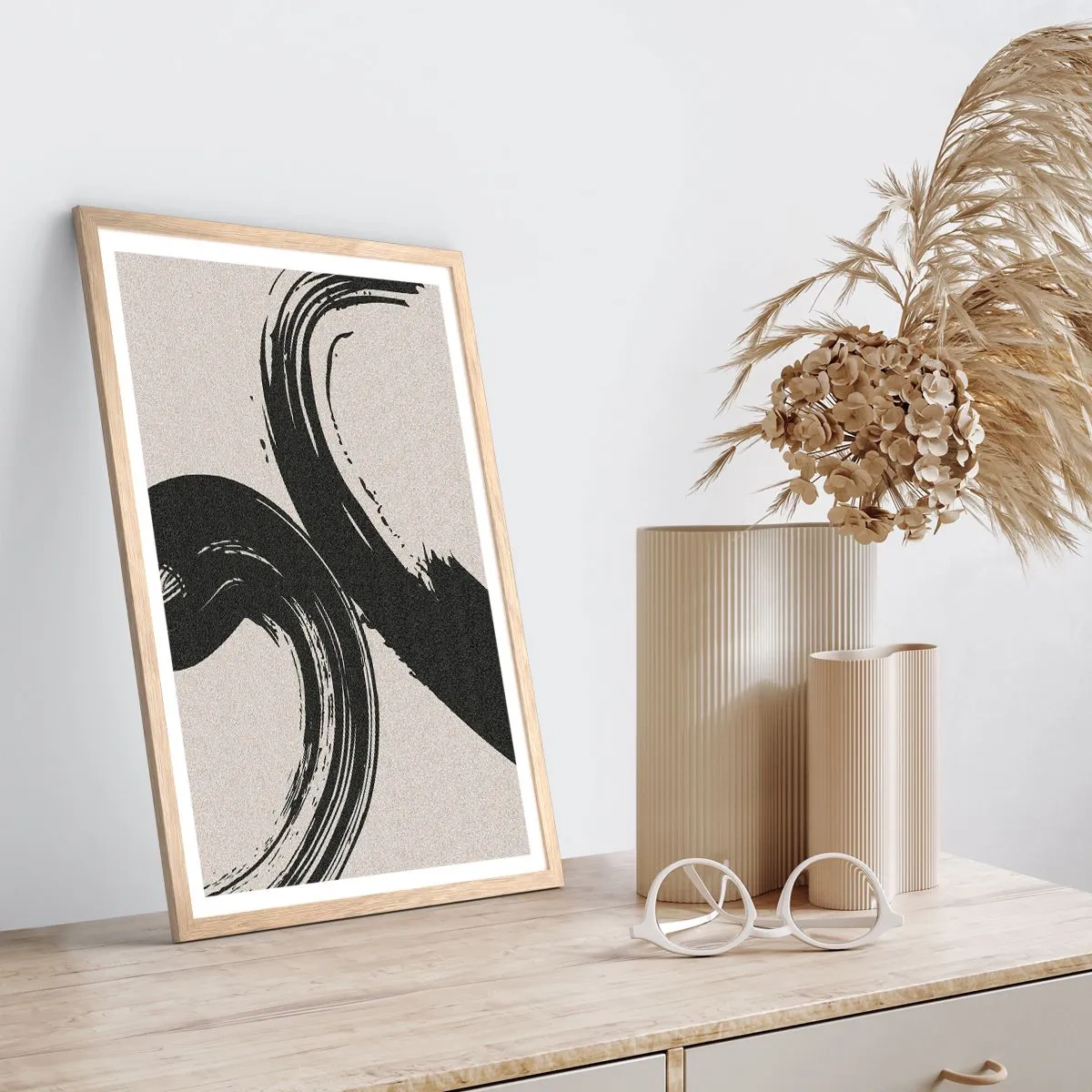 Een poster in een licht eiken lijst - Vegend en cirkevormig - 40x50 cm