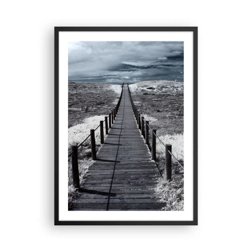 Poster in een zwarte lijst - Een houten pad naar het onbekende - 50x70cm - Recht naar de oever - Moderne wanddecoratie voor woonkamer en slaapkamer ARTTOR