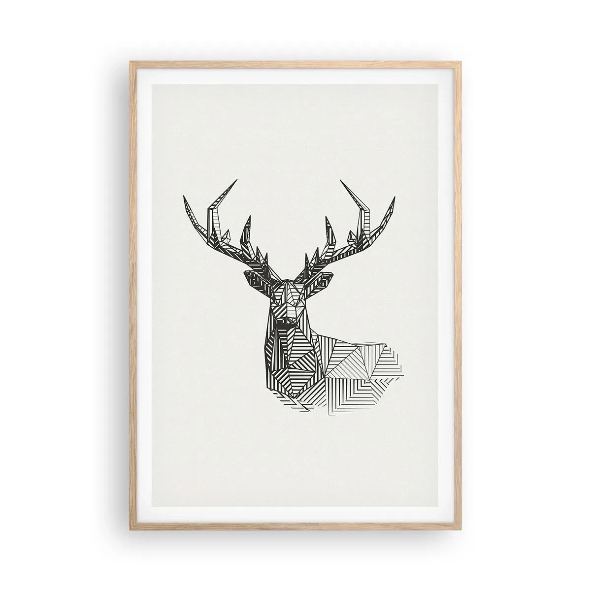 Een poster in een licht eiken lijst - Een hert in kubistische stijl - 70x100 cm