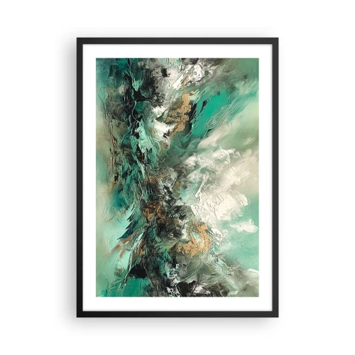 Poster in een zwarte lijst - Abstracte compositie in tinten groen en goud - 50x70cm - Emerald en zwarte branding - Moderne wanddecoratie voor woonkamer en slaapkamer ARTTOR